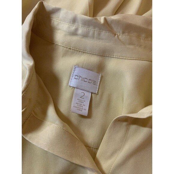 Chico’s Women’s 2 US L Yellow Long Sleeve Dressy Top High Low Silky Workwear - Picture 5 of 11